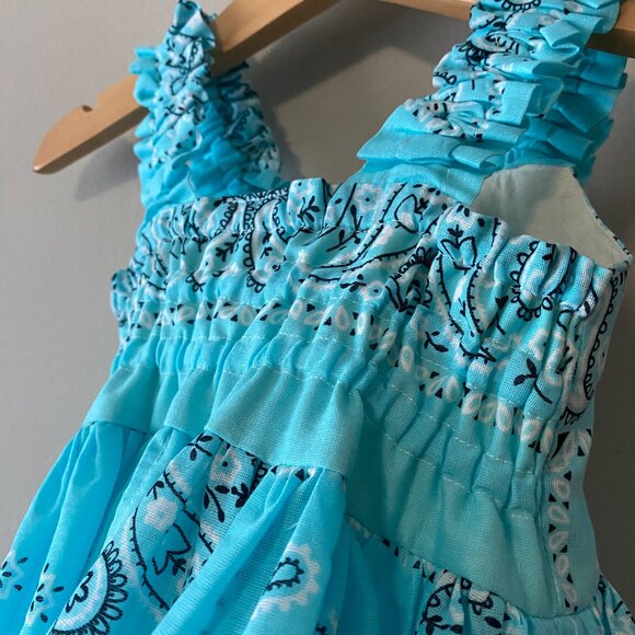 Handmade Children's 100% Cotton Blue Paisley Elastic Straps Dress - Picture 8 of 12